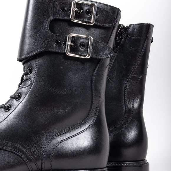 Celine Black Calf Leather Combat Boots with Buckles - Picture 9 of 13